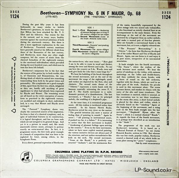 BEETHOVEN SYMPHONY NO 6 PASTORALKARAJAN  33CX 1124