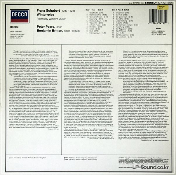 SCHUBERT WINTERREISE PEARS BRITTEN 417 473-1 1986