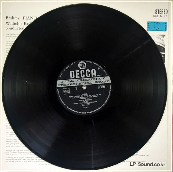 BRAHMS PIANO CONCERTO NO. 2 - WILHELM BACKHAUS SXL 6322
