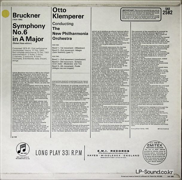 BRUCKNER: SYMPHONY NO.6 – KLEMPERER  SAX2582