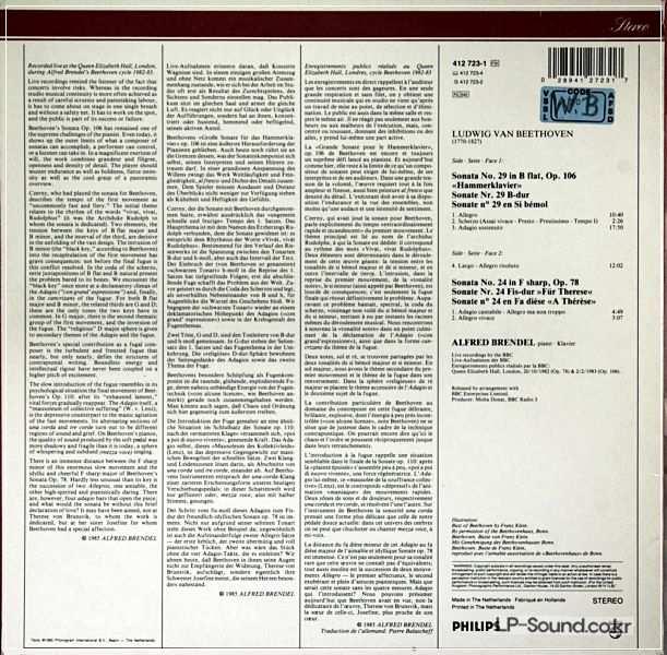 BEETHOVEN PIANO SONATA NO. 29 & 24 *LIVE 1982 BBC PHILIPS 412 723-1
