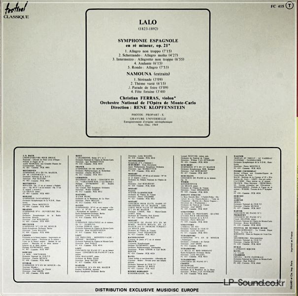LALO/ NAMOUNA - CHRISTIAN FERRAS VIOLIN - FESTIVAL CLASSIQUE FC 415