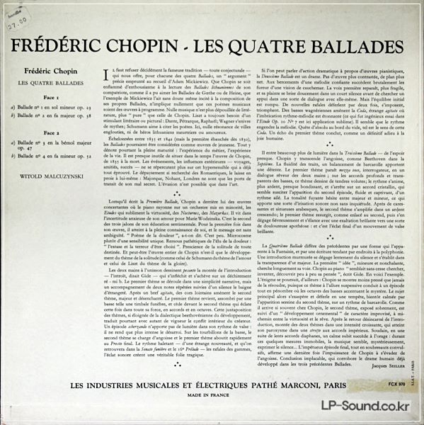 MALCUZYNSKI / CHOPIN THE 4 BALLADES / COLUMBIA SAXF 970