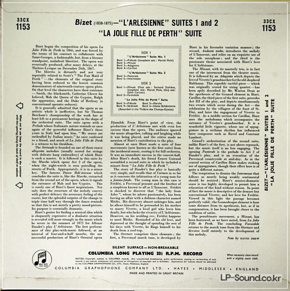 BIZET L'ARLESIENNE ETC ANDRE CLUYTENS  33CX 1153