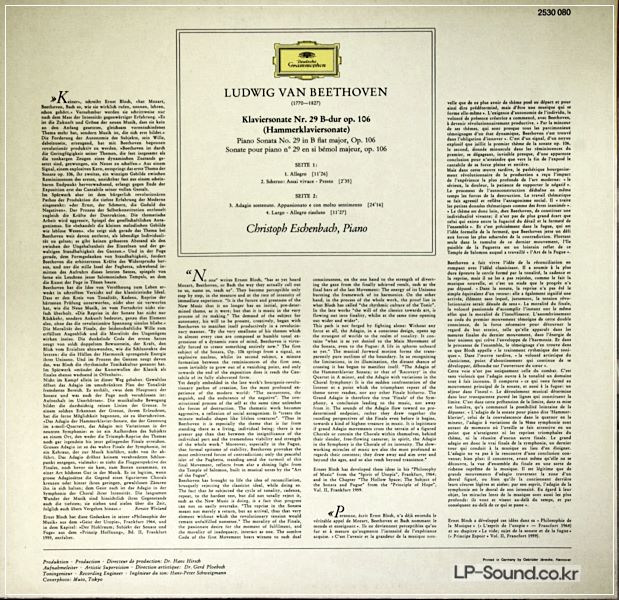 BEETHOVEN HAMMERKLAVIER SONATE OP 106, CHRISTOPH ESCHENBACH, DG 2530 080