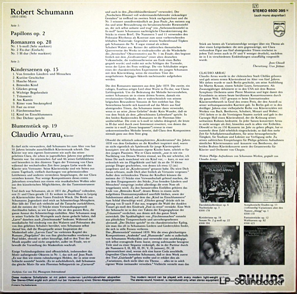 CLAUDIO ARRAU / SCHUMANN PAPILLONS - 3 ROMANZEN  PHILIPS - 6500 395