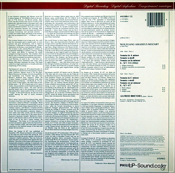 MOZART ALFRED BRENDEL PIANO SONATAS KV. 310 & 457 PHILIPS 412 525