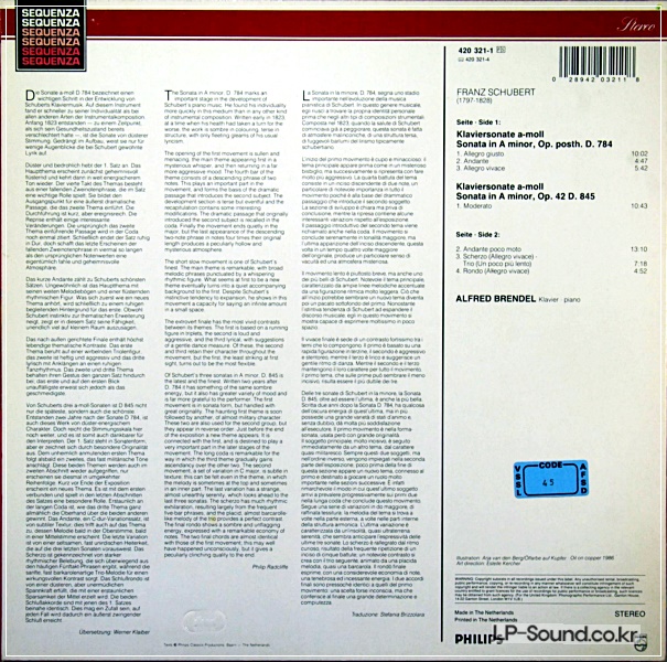 SCHUBERT~PIANO SONATAS~ALFRED BRENDEL~SEQUENZA 420 321-1
