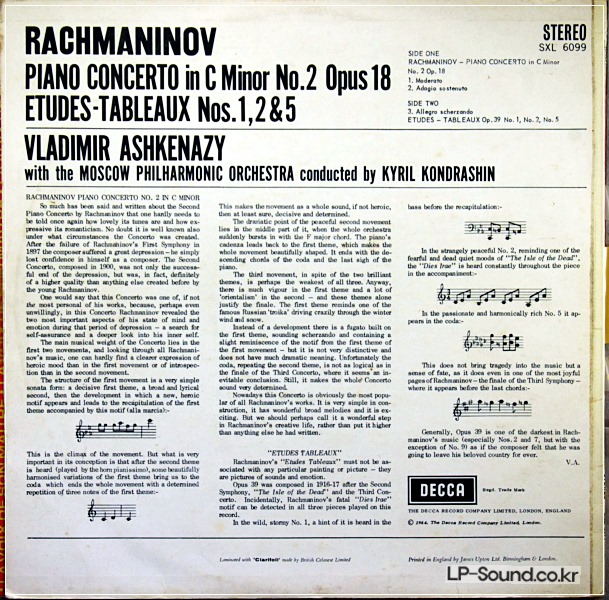 RACHMANINOV PIANO CONCERTO NO. 2DECCA SXL 6099