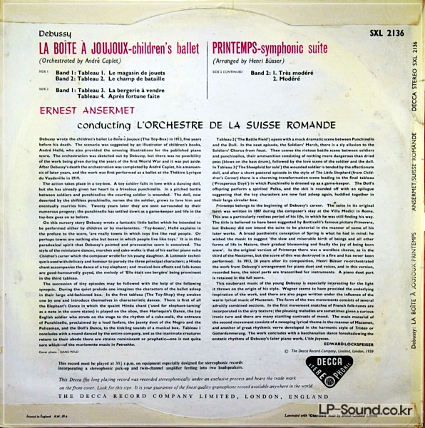 DEBUSSY LA BOITE A JOUJOUX / PRINTEMPS ANSERMET SXL 2136 ED1