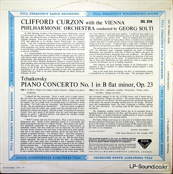 TCHAIKOVSKY PIANO CONC. NO. 1 - VPO / CURZON / SOLTI –SXL 2114 BB