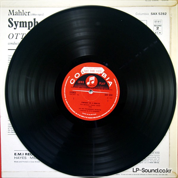 MAHLER NO.9  .KLEMPERER  SAX 5281 5282 2LP 1ST  NOT FOR SALE