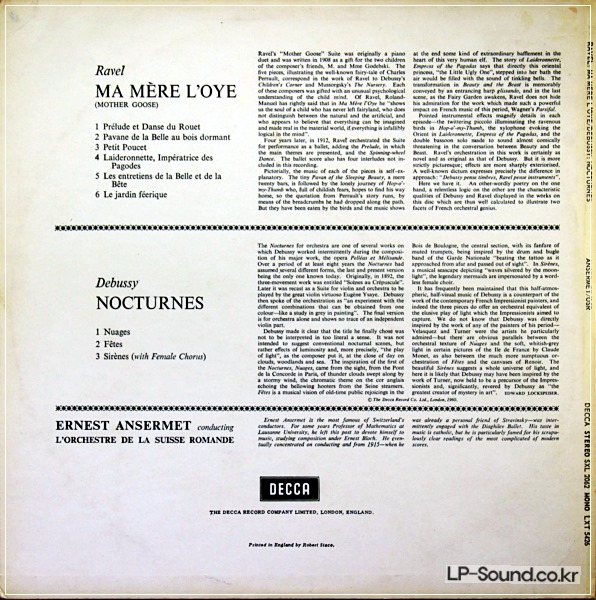 RAVEL: MOTHER GOOSE SUITE, DEBUSSY: NOCTURNES, ANSERMET SXL 2062