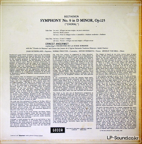 BEETHOVEN SYMPHONY NO. 9 ANSERMET  SXL 2274