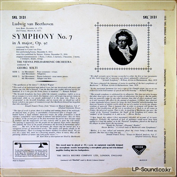 BEETHOVEN: SYMPHONY NO. 7 – GEORG SOLTI. DECCA SXL 2121