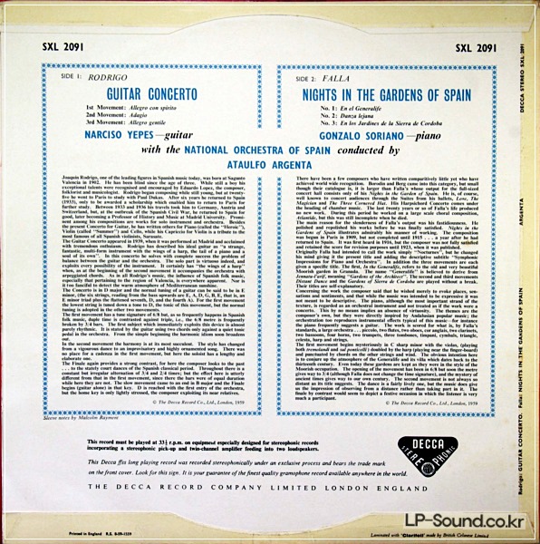 FALLA NIGHTS IN THE GARDENS OF SPAIN RODRIGO GUITAR CNCRTO ED1 SXL 2091