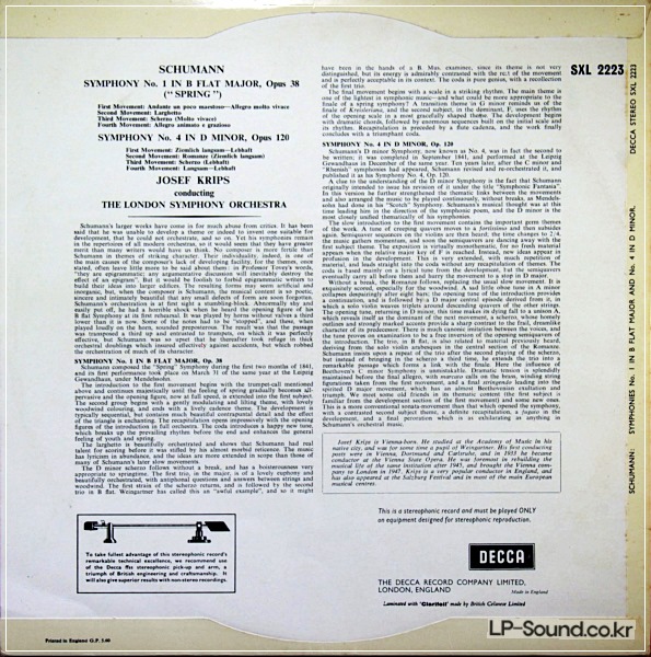 SCHUMANN SYMPHONIES #1 & #4 *LSO KRIPS  SXL 2223