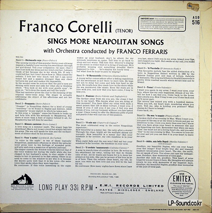 NEOPOLITAN SONGS.FRANCO CORELLI  ASD 516