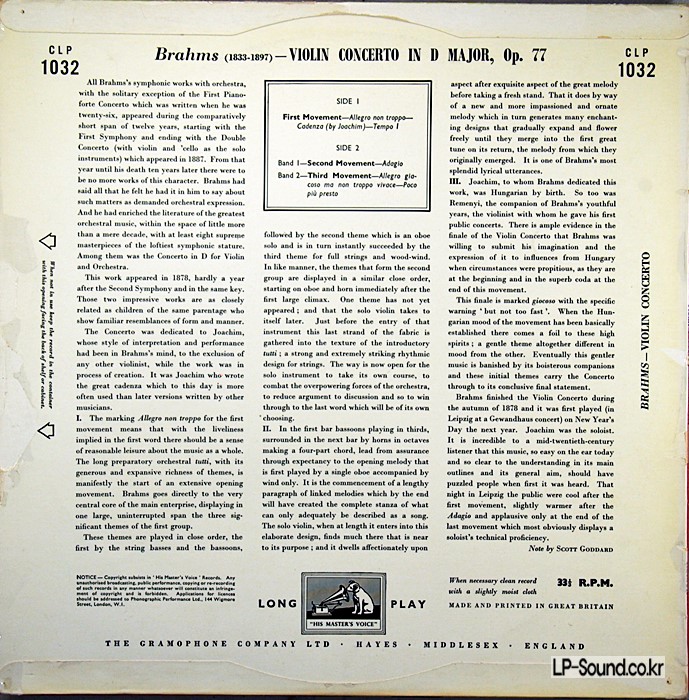 BRAHMS VIOLIN CONCERTO IDA HAENDEL, SERGIU CELIBIDACHE,, CLP 1032