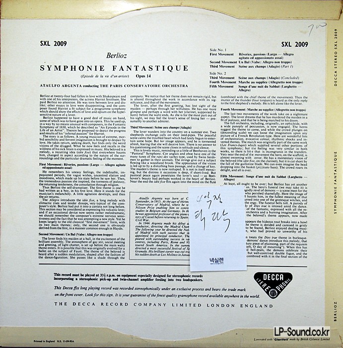 BERLIOZSYMPHONIE FANTASTIQUE ARGENTA DECCA SXL 2009