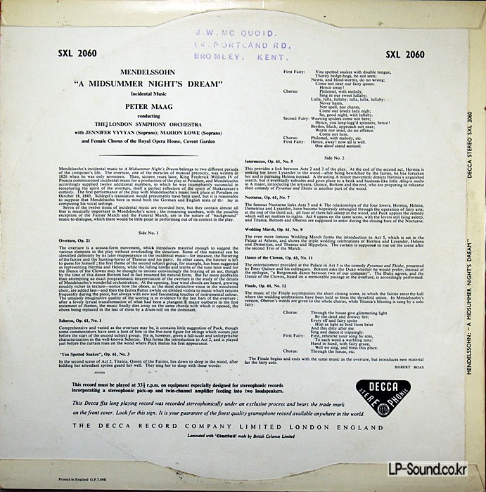 MIDSUMMER NIGHTS DREAM - PETER MAAG - SXL 2060