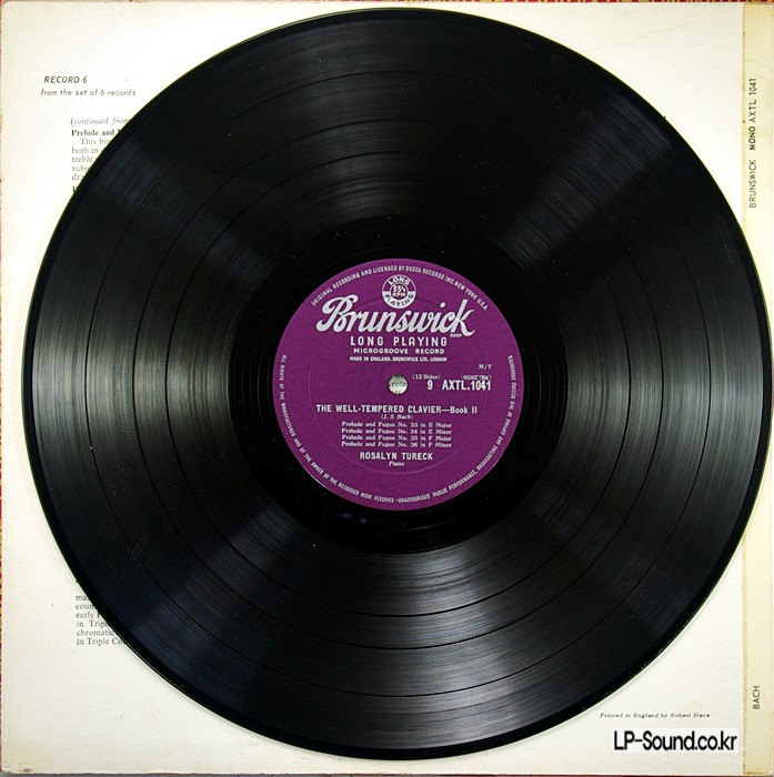 BACH: THE WELL TEMPERED CLAVIER ROSALYN TURECK BRUNSWICK AXTL 1036/41 1ST 6LP