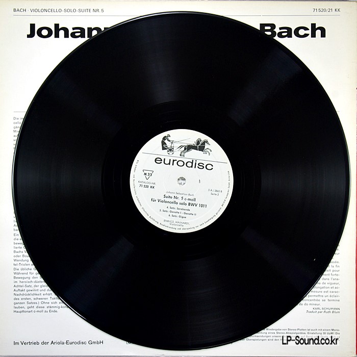 BACH SUITES FOR CELLO ENRICO MAINARDI  NO.1-6 4LP EURODISC 76 069 XK STEREO