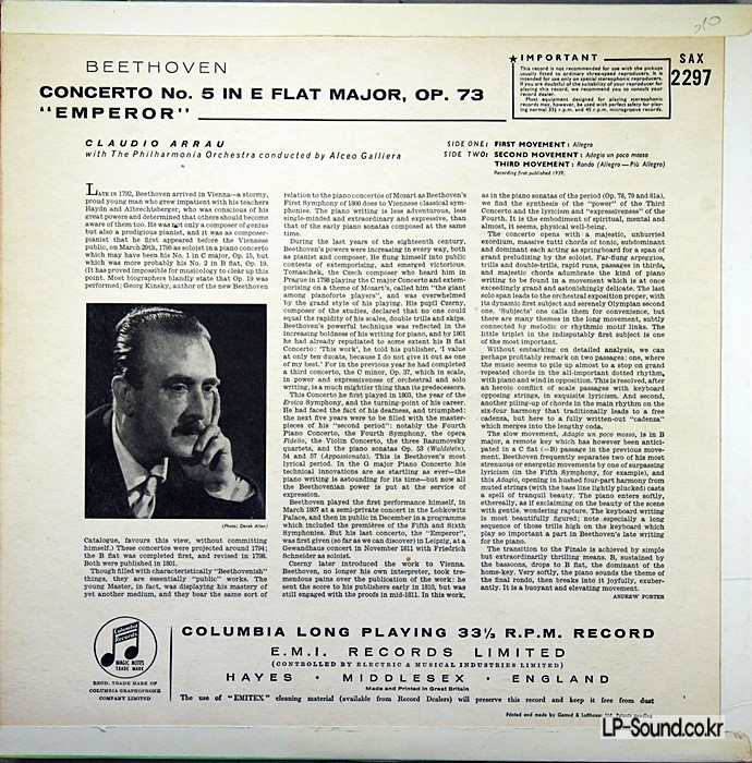 BEETHOVEN PIANO CONCERTO NO.5 EMPEROR - ARRAU SAX 2297