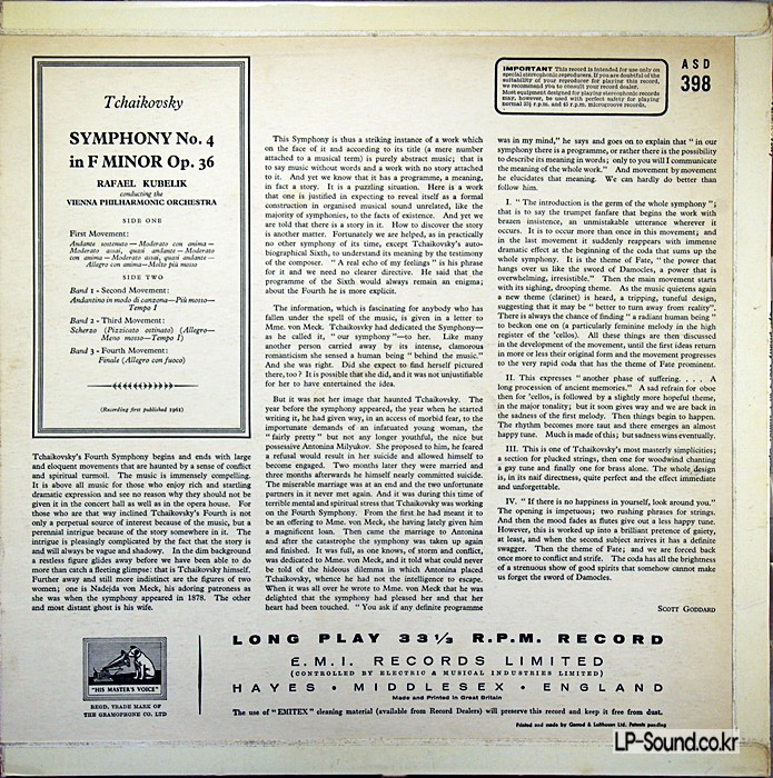 TCHAIKOVSKY SYMPHONY NO 4 VPO KUBELIK  ASD 398