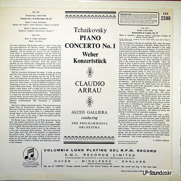 TCHAIKOVSKY PIANO  ARRAU & GALLIERA  SAX 2380