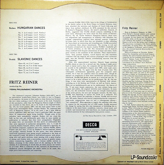 FRITZ REINER BRAHMS DVORAK HUNGARIAN SLAVONIC DANCES SXL 2249