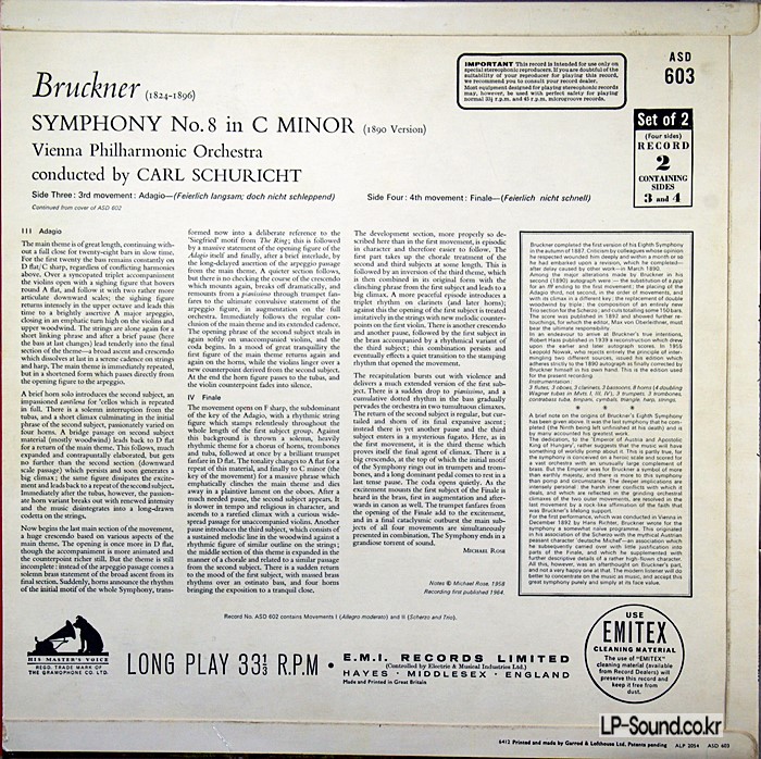 CARL SCHURICHT BRUCKNER SYMPHONY S/C   HMV ASD 602 603 2LP