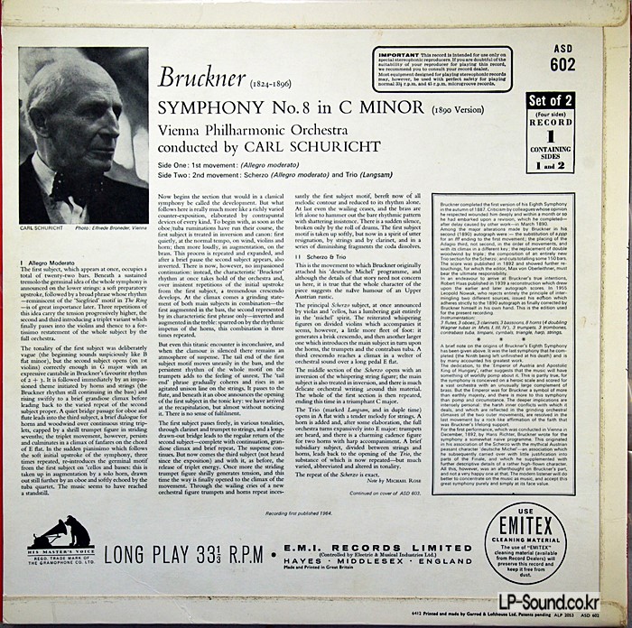 CARL SCHURICHT BRUCKNER SYMPHONY S/C   HMV ASD 602 603 2LP