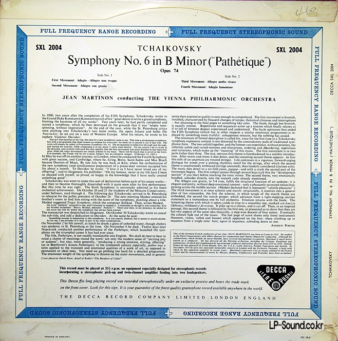 TCHAIKOVSKY SYMPHONY  6  MARTINON SXL 2004 ED 1
