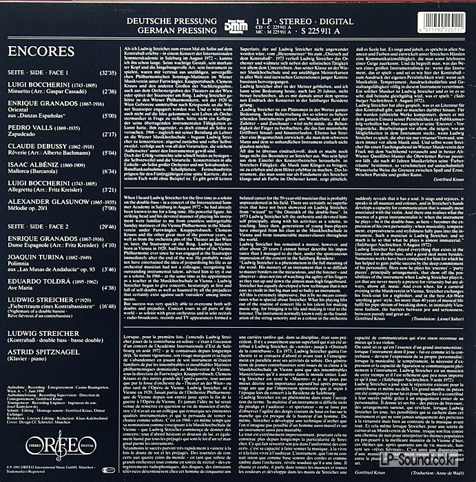 LUDWIG STREICHER ENCORES DOUBLE BASS RECITAL ORFEO LP S225911A