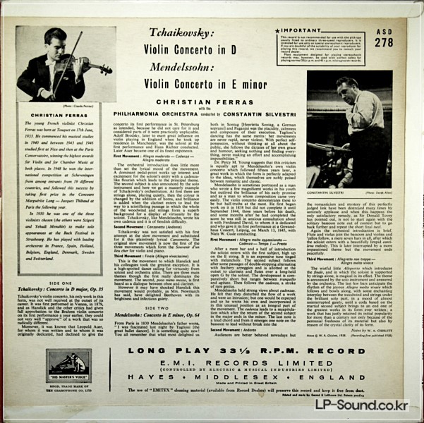 TCHAIKOVSKY  FERRAS  MENDELSSOHN VIOLIN /SILVESTRI ASD 278