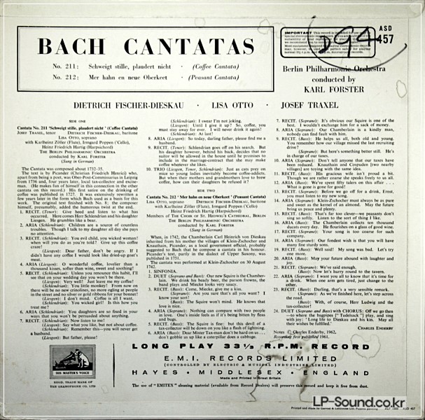 BACH CANTATAS COFFEE PEASANT DIESKAU  ASD 457
