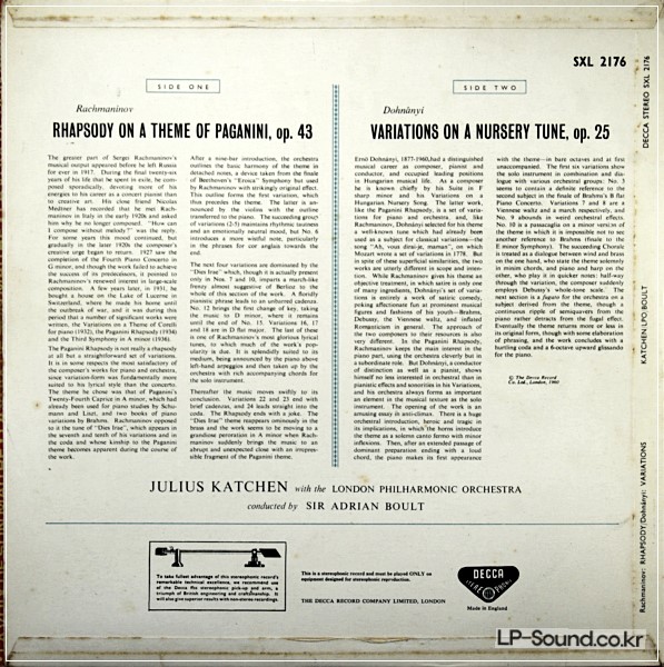 RACHMANINOV / DOHNANYI - JULIUS KATCHEN **DECCA SXL 2176
