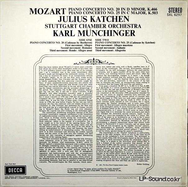 MOZART: PIANO CONCERTOS 20 & 25 KATCHEN/VPO/MUNCHINGER SXL 6297