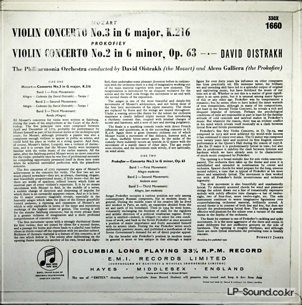 MOZART PROKOFIEV VIOLIN CONCERTO OISTRAKH COLUMBIA 33CX 1660