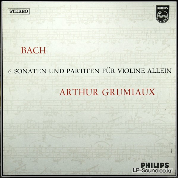 BACH SOLO VIOLIN ARTHUR GRUMIAUX PHILIPS 835198/200 HOL-1960S 3-LP.