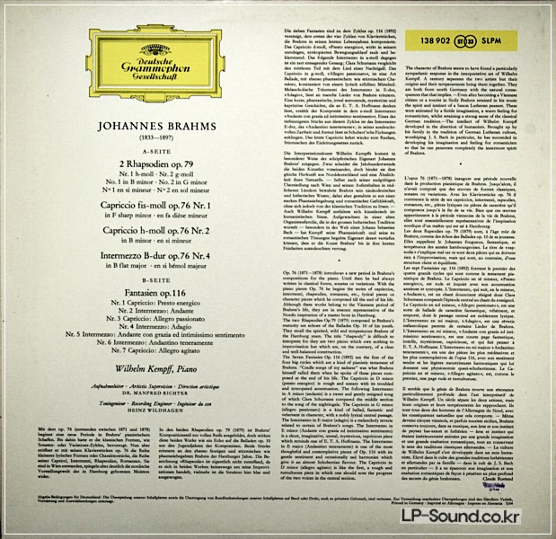BRAHMS RHAPSODIES - CAPRICES / WILHELM KEMPFF  DGG 138 902