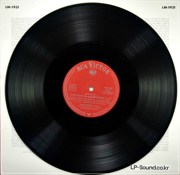 BRUCH / WIENIAWSKI VIOLIN CONCERTOS / HEIFETZ / SOLOMON LM 1931