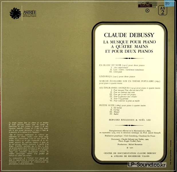 NOEL LEE, RINGEISSEN - DEBUSSY 4 HANDS & 2 PIANOS MUSIC ASTREE AS2