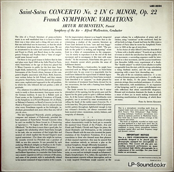 RUBINSTEIN / SAINT-SAENS / FRANCK CONCERTO 2 RCA SD LSC-2234