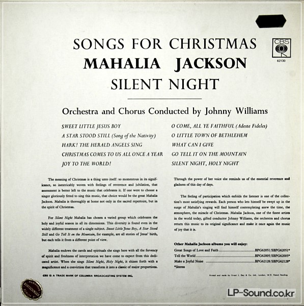 MAHALIA JACKSON SILENT NIGHT SONGS FOR CHRISTMAS CBS 62130