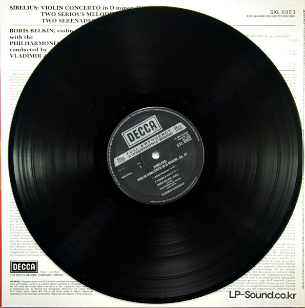 SIBELIUS VIOLIN CONCERTO  BORIS BELKIN  SXL 6953