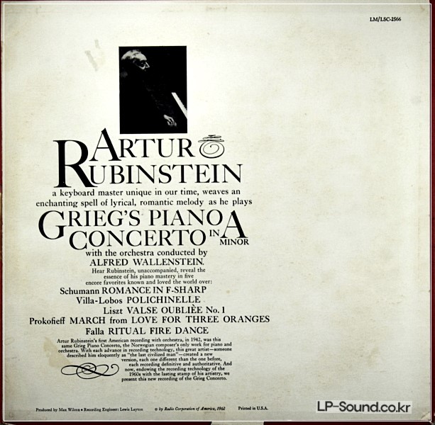 GRIEG PIANO CONCERTO RUBINSTEIN WALLENSTEIN / RCA LIVING STEREO LSC-2566