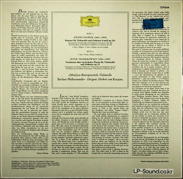DVORAK TCHAIKOVSKY CELLO CONCERTOS ROSTROPOVICH KARAJAN DGG 139 044