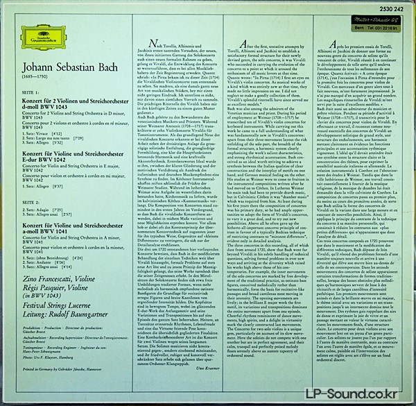 BACH THE VIOLIN CONCERTOS FRANCESCATTI 2530 242